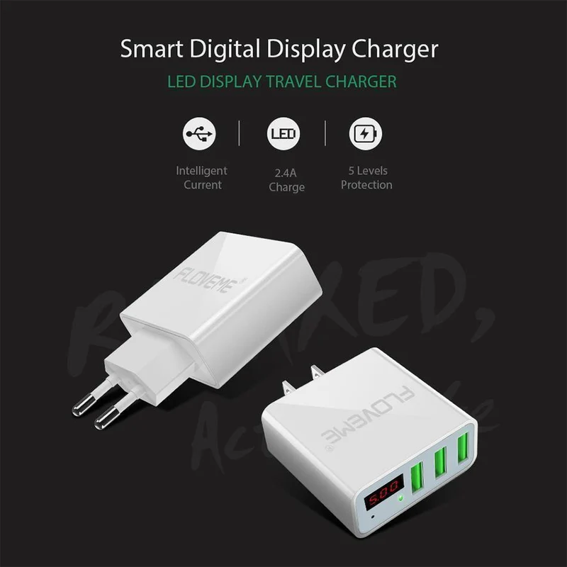 FLOVEME USB-Ladegerät 15 W 3 Anschlüsse + LED-Anzeige Tragbare Telefonladegeräte Schneller USB-Lade-Reiseadapter für iPhone X 8 Samsung S8