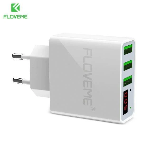 FLOVEME USB-Ladegerät 15 W 3 Anschlüsse + LED-Anzeige Tragbare Telefonladegeräte Schneller USB-Lade-Reiseadapter für iPhone X 8 Samsung S8