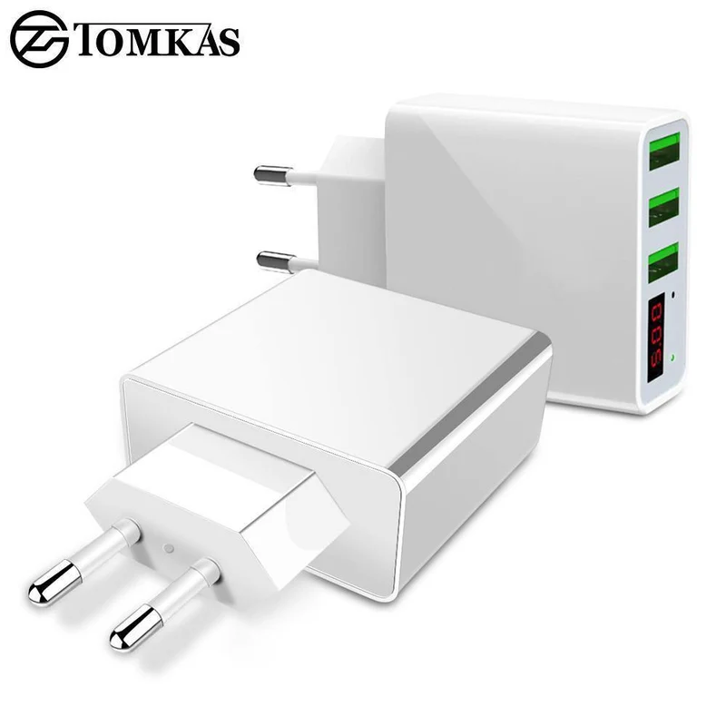 TOMKAS 3-Port-USB-Ladegerät EU-Reise-tragbare Telefonladegeräte LED-Anzeige Schnellladeadapter für iPhone Universal-Wandladegerät