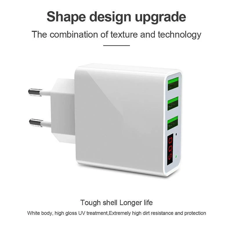 TOMKAS 3-Port-USB-Ladegerät EU-Reise-tragbare Telefonladegeräte LED-Anzeige Schnellladeadapter für iPhone Universal-Wandladegerät
