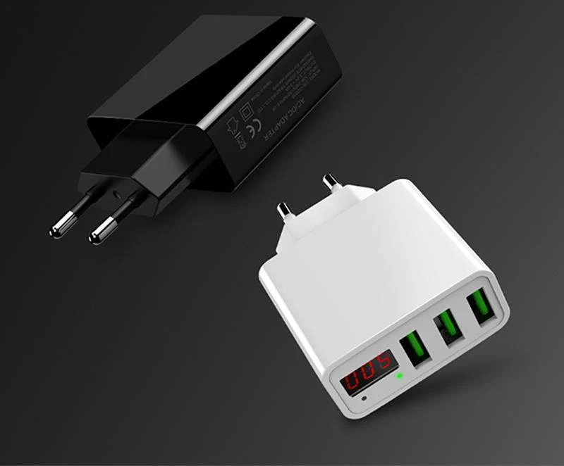 TOMKAS 3-Port-USB-Ladegerät EU-Reise-tragbare Telefonladegeräte LED-Anzeige Schnellladeadapter für iPhone Universal-Wandladegerät