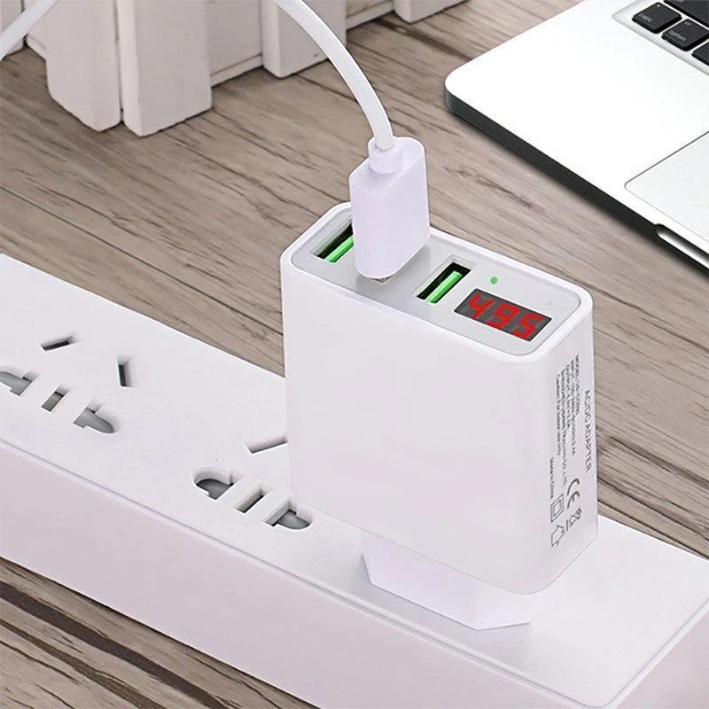 TOMKAS 3-Port-USB-Ladegerät EU-Reise-tragbare Telefonladegeräte LED-Anzeige Schnellladeadapter für iPhone Universal-Wandladegerät