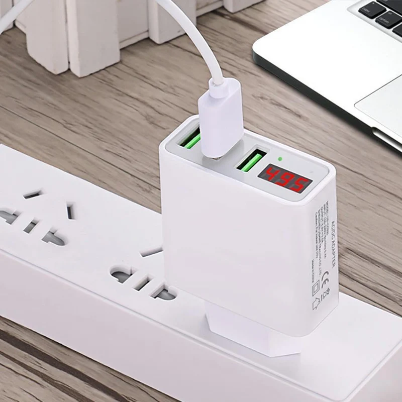 TOMKAS 3-Port-USB-Ladegerät EU-Reise-tragbare Telefonladegeräte LED-Anzeige Schnellladeadapter für iPhone Universal-Wandladegerät