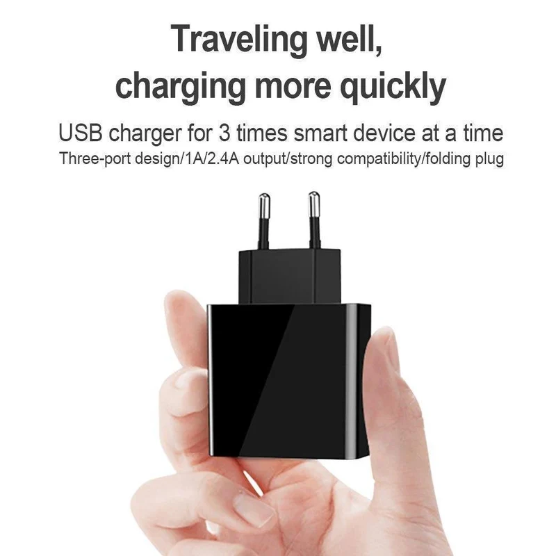 TOMKAS 3-Port-USB-Ladegerät EU-Reise-tragbare Telefonladegeräte LED-Anzeige Schnellladeadapter für iPhone Universal-Wandladegerät