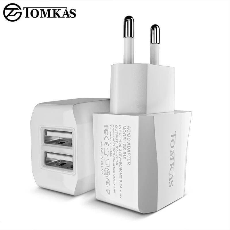 Tomkas USB Universal Tragbarer Reise-USB-Ladeadapter 5V2.1A EU-Stecker Handy-Ladegerät für iPhone Universal-Wandladegerät