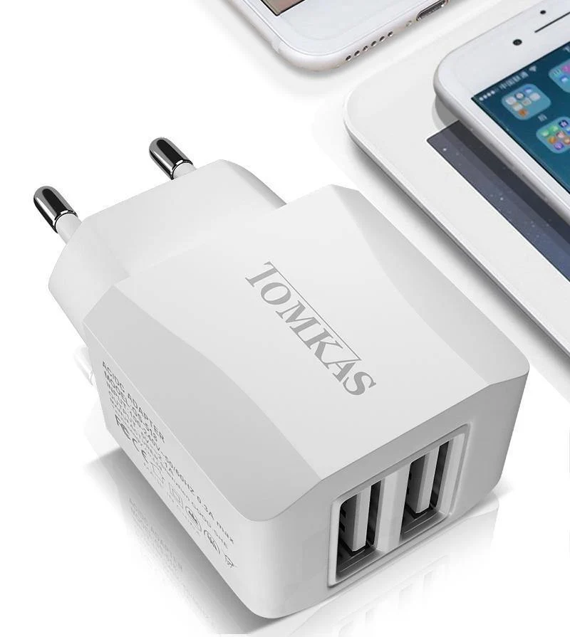 Tomkas USB Universal Tragbarer Reise-USB-Ladeadapter 5V2.1A EU-Stecker Handy-Ladegerät für iPhone Universal-Wandladegerät