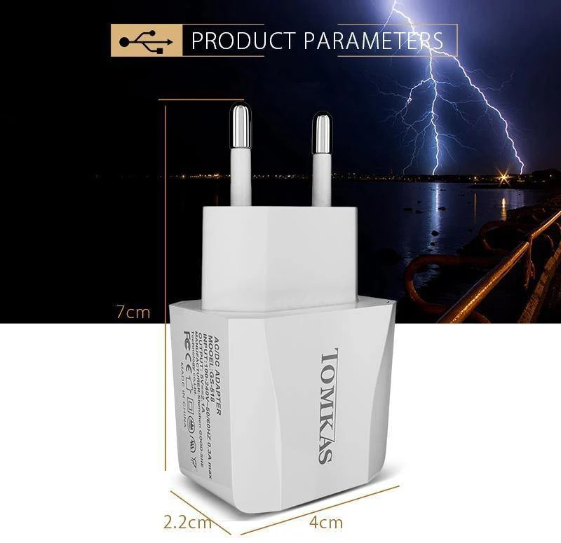 Tomkas USB Universal Tragbarer Reise-USB-Ladeadapter 5V2.1A EU-Stecker Handy-Ladegerät für iPhone Universal-Wandladegerät