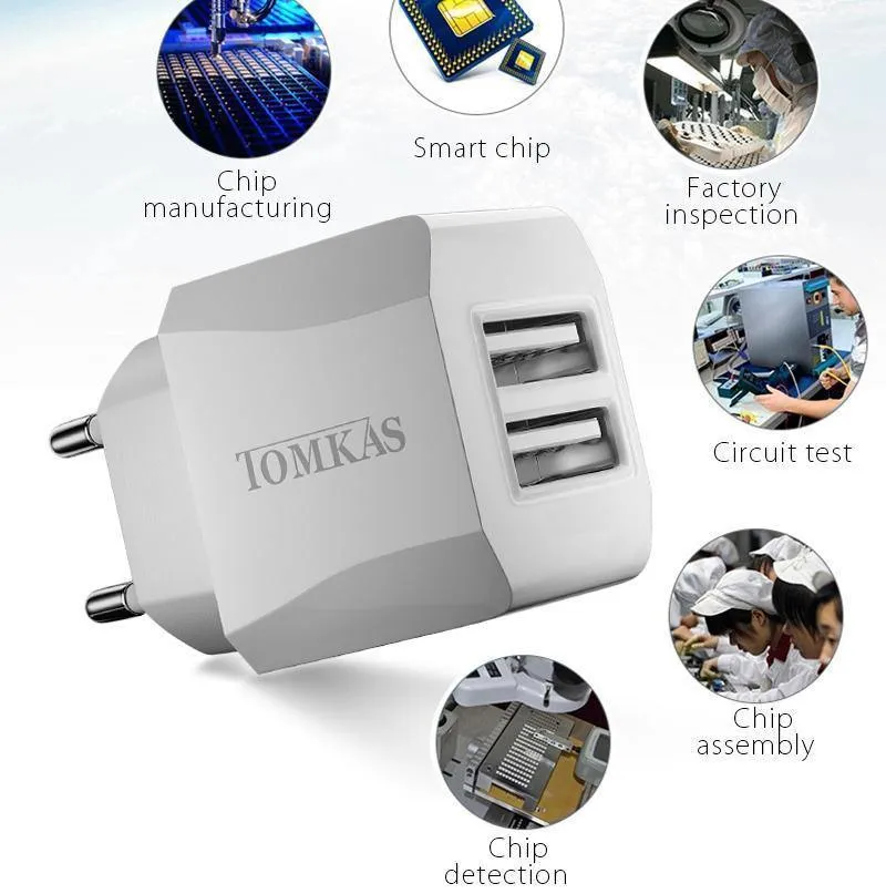 Tomkas USB Universal Tragbarer Reise-USB-Ladeadapter 5V2.1A EU-Stecker Handy-Ladegerät für iPhone Universal-Wandladegerät