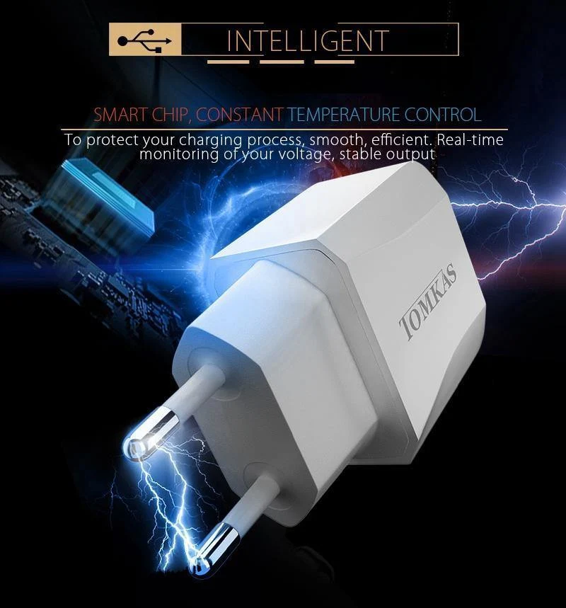 Tomkas USB Universal Tragbarer Reise-USB-Ladeadapter 5V2.1A EU-Stecker Handy-Ladegerät für iPhone Universal-Wandladegerät