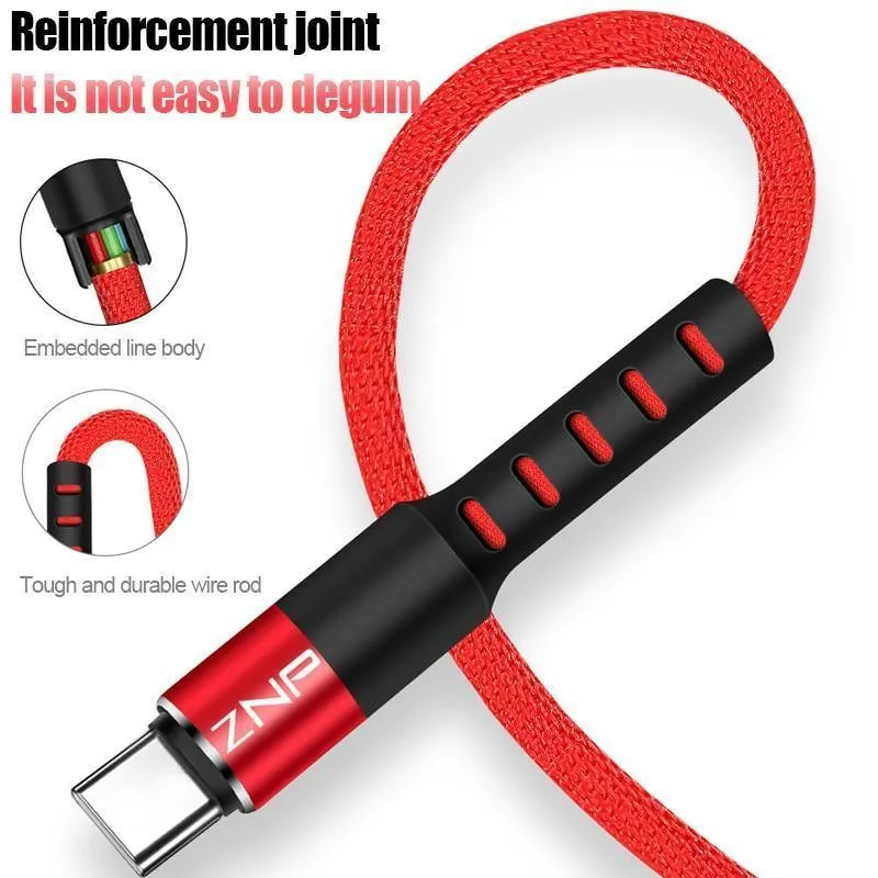 ZNP USB Typ C Kabel Schnelles Ladekabel Für Samsung Galaxy S9 S8 Huawei Mate 20 Pro Schnelllade USB Typ-C Telefon Ladekabel