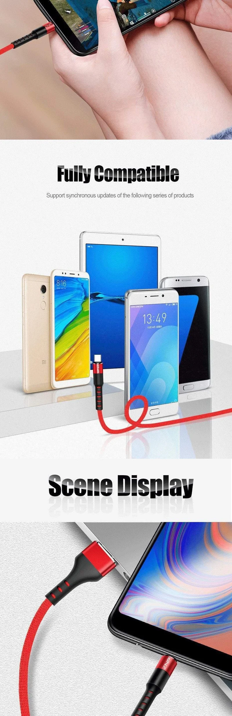 ZNP USB Typ C Kabel Schnelles Ladekabel Für Samsung Galaxy S9 S8 Huawei Mate 20 Pro Schnelllade USB Typ-C Telefon Ladekabel