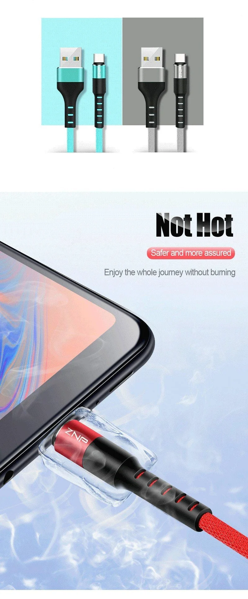 ZNP USB Typ C Kabel Schnelles Ladekabel Für Samsung Galaxy S9 S8 Huawei Mate 20 Pro Schnelllade USB Typ-C Telefon Ladekabel