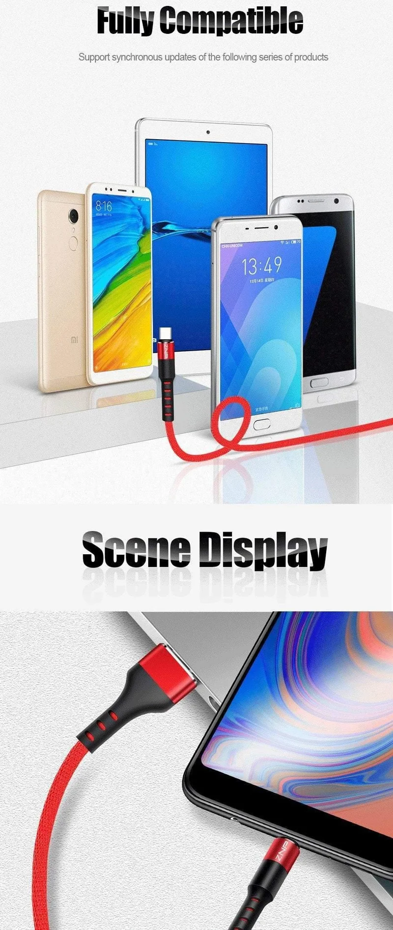 ZNP USB Typ C Kabel Schnelles Ladekabel Für Samsung Galaxy S9 S8 Huawei Mate 20 Pro Schnelllade USB Typ-C Telefon Ladekabel