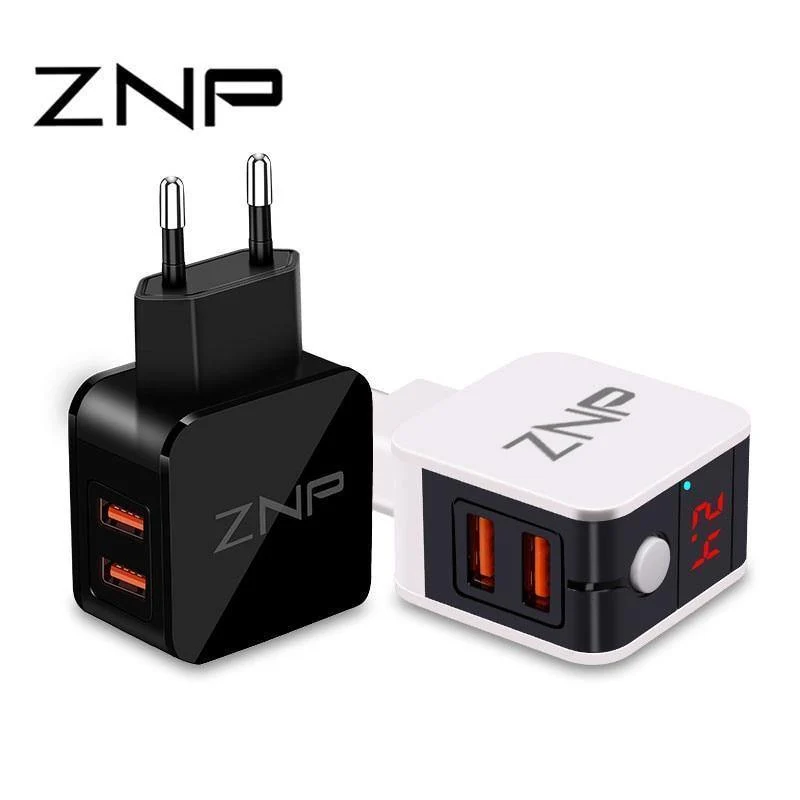 ZNP Universal USB Ladegerät 2 Ports LED Display Handy Ladegerät Für iPhone Xiaomi Schnelle Ladegerät Adapter Für Samsung Huawei