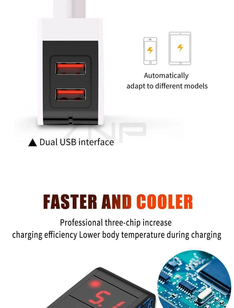 ZNP Universal USB Ladegerät 2 Ports LED Display Handy Ladegerät Für iPhone Xiaomi Schnelle Ladegerät Adapter Für Samsung Huawei
