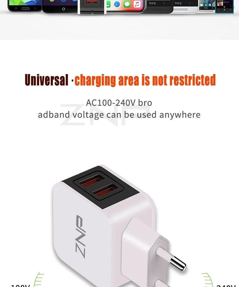 ZNP Universal USB Ladegerät 2 Ports LED Display Handy Ladegerät Für iPhone Xiaomi Schnelle Ladegerät Adapter Für Samsung Huawei