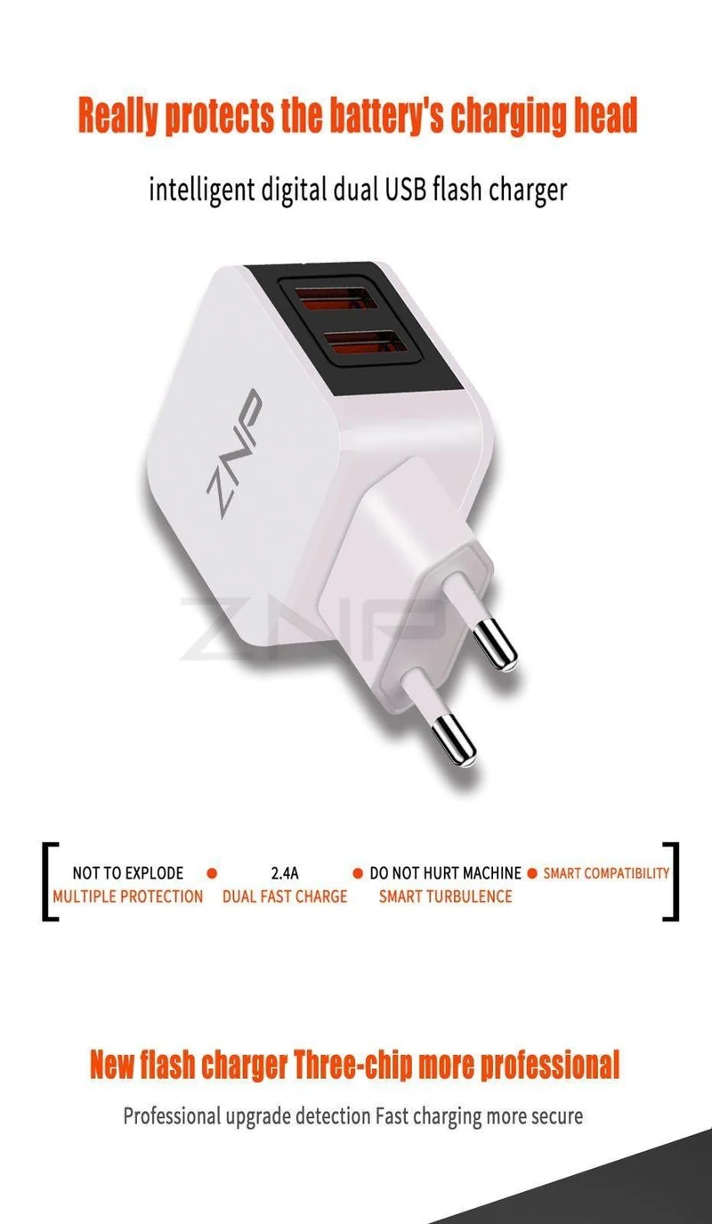 ZNP Universal USB Ladegerät 2 Ports LED Display Handy Ladegerät Für iPhone Xiaomi Schnelle Ladegerät Adapter Für Samsung Huawei