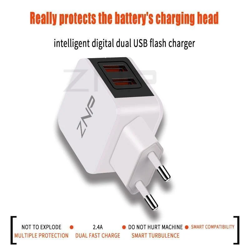 ZNP Universal USB Ladegerät 2 Ports LED Display Handy Ladegerät Für iPhone Xiaomi Schnelle Ladegerät Adapter Für Samsung Huawei