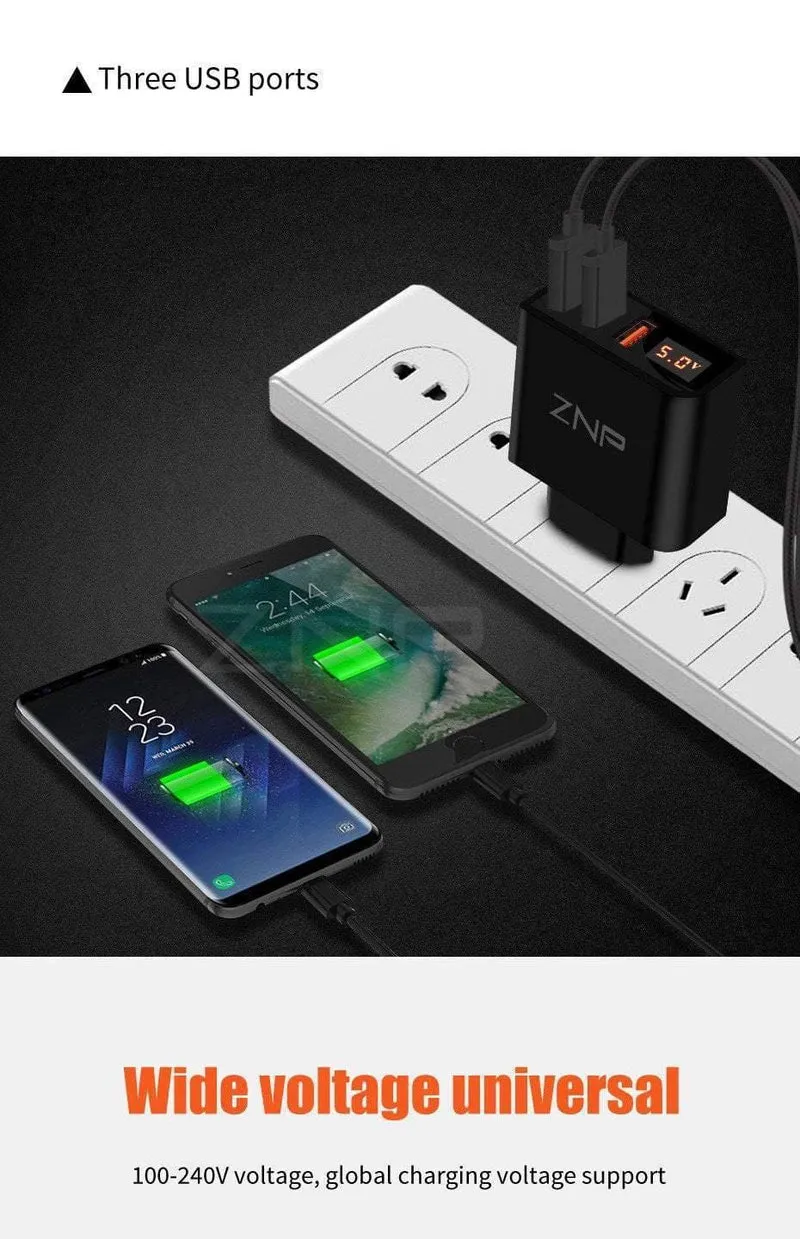 ZNP LED Digital 3 4 Ports USB Ladegerät Universal EU Stecker Wand Handy Ladegerät Für iPhone X 8 7 6 für Samsung S8 S9 Adapter
