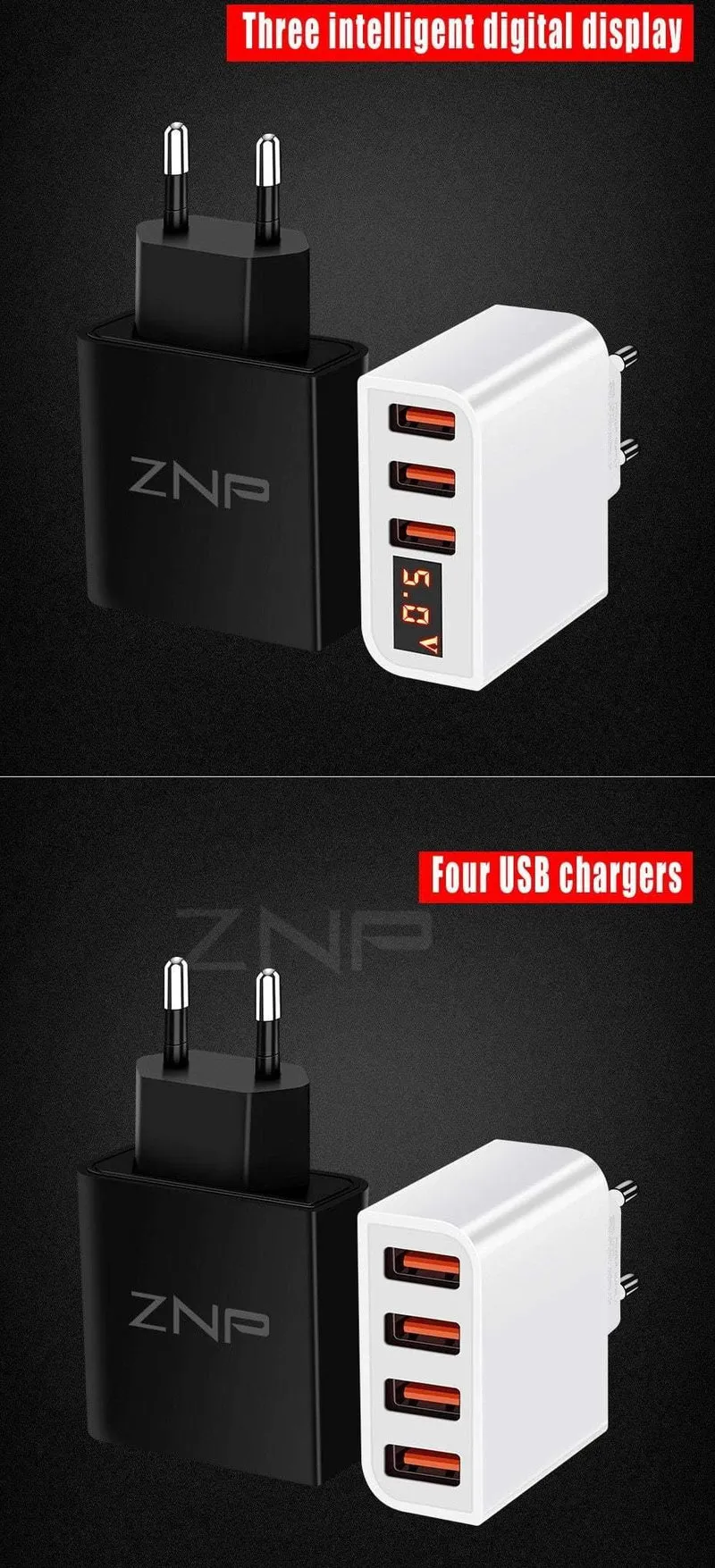 ZNP LED Digital 3 4 Ports USB Ladegerät Universal EU Stecker Wand Handy Ladegerät Für iPhone X 8 7 6 für Samsung S8 S9 Adapter