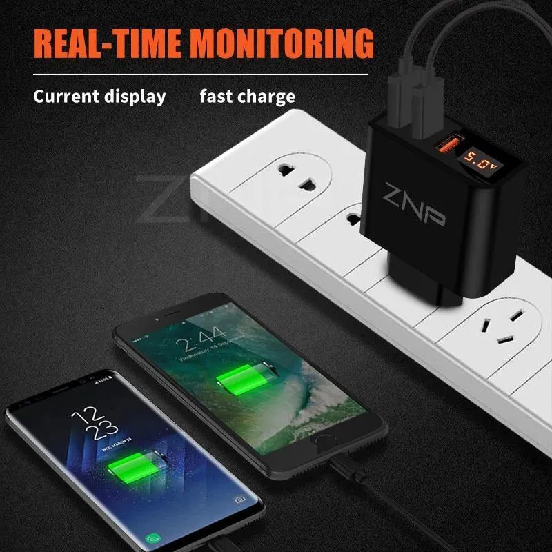 ZNP LED Digital 3 4 Ports USB Ladegerät Universal EU Stecker Wand Handy Ladegerät Für iPhone X 8 7 6 für Samsung S8 S9 Adapter