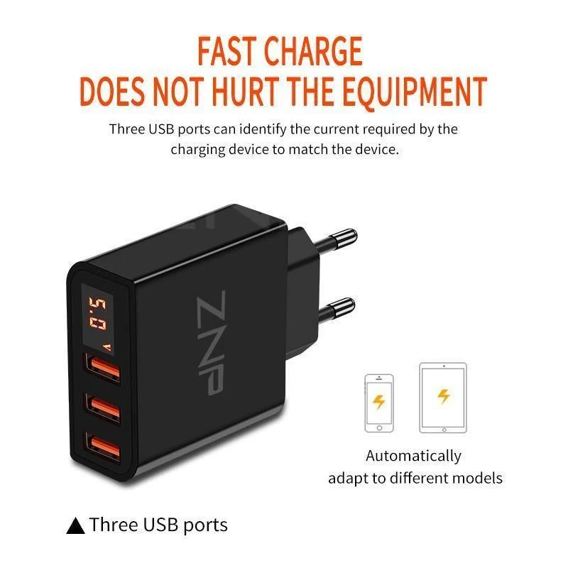 ZNP LED Digital 3 4 Ports USB Ladegerät Universal EU Stecker Wand Handy Ladegerät Für iPhone X 8 7 6 für Samsung S8 S9 Adapter