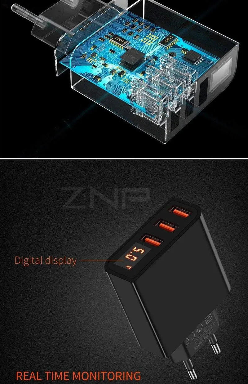ZNP LED Digital 3 4 Ports USB Ladegerät Universal EU Stecker Wand Handy Ladegerät Für iPhone X 8 7 6 für Samsung S8 S9 Adapter