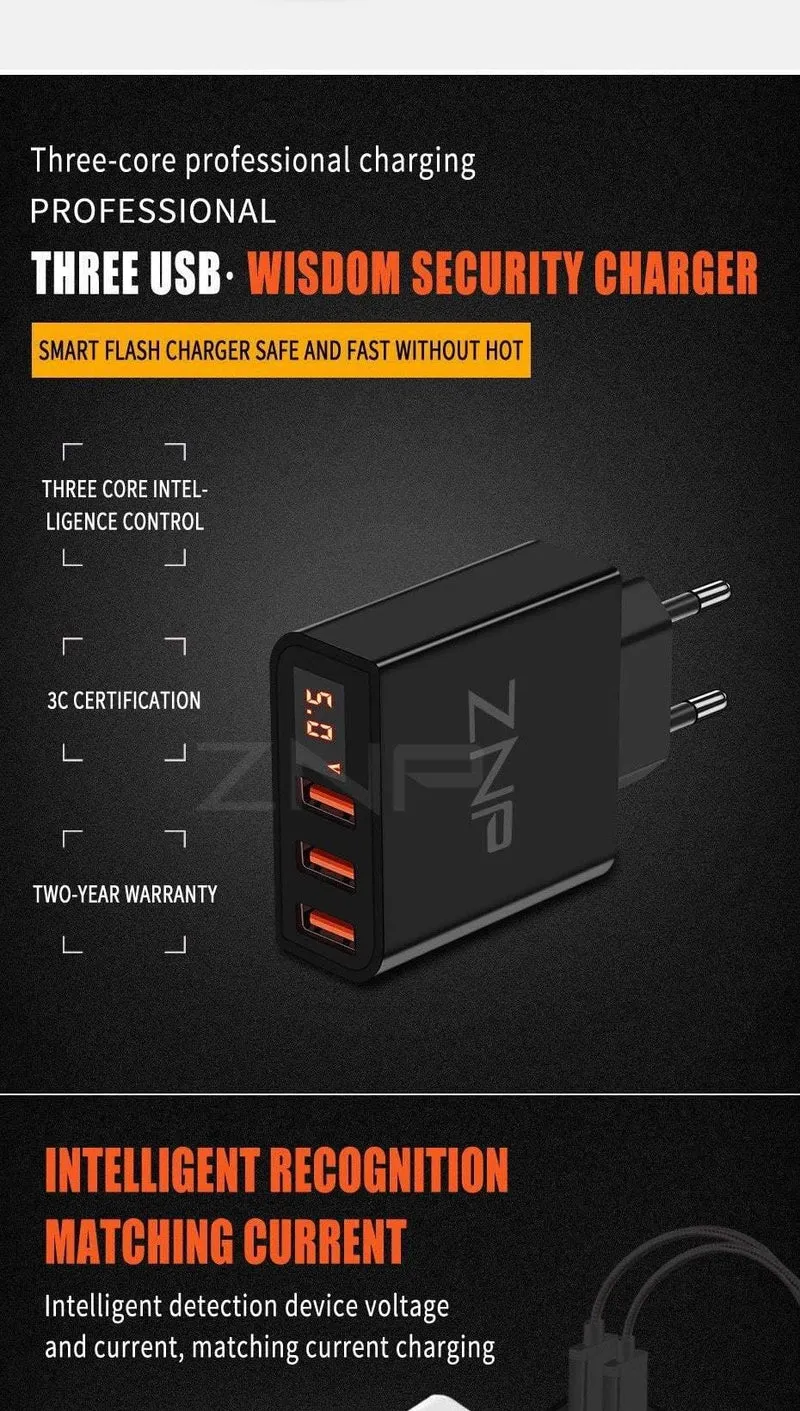 ZNP LED Digital 3 4 Ports USB Ladegerät Universal EU Stecker Wand Handy Ladegerät Für iPhone X 8 7 6 für Samsung S8 S9 Adapter