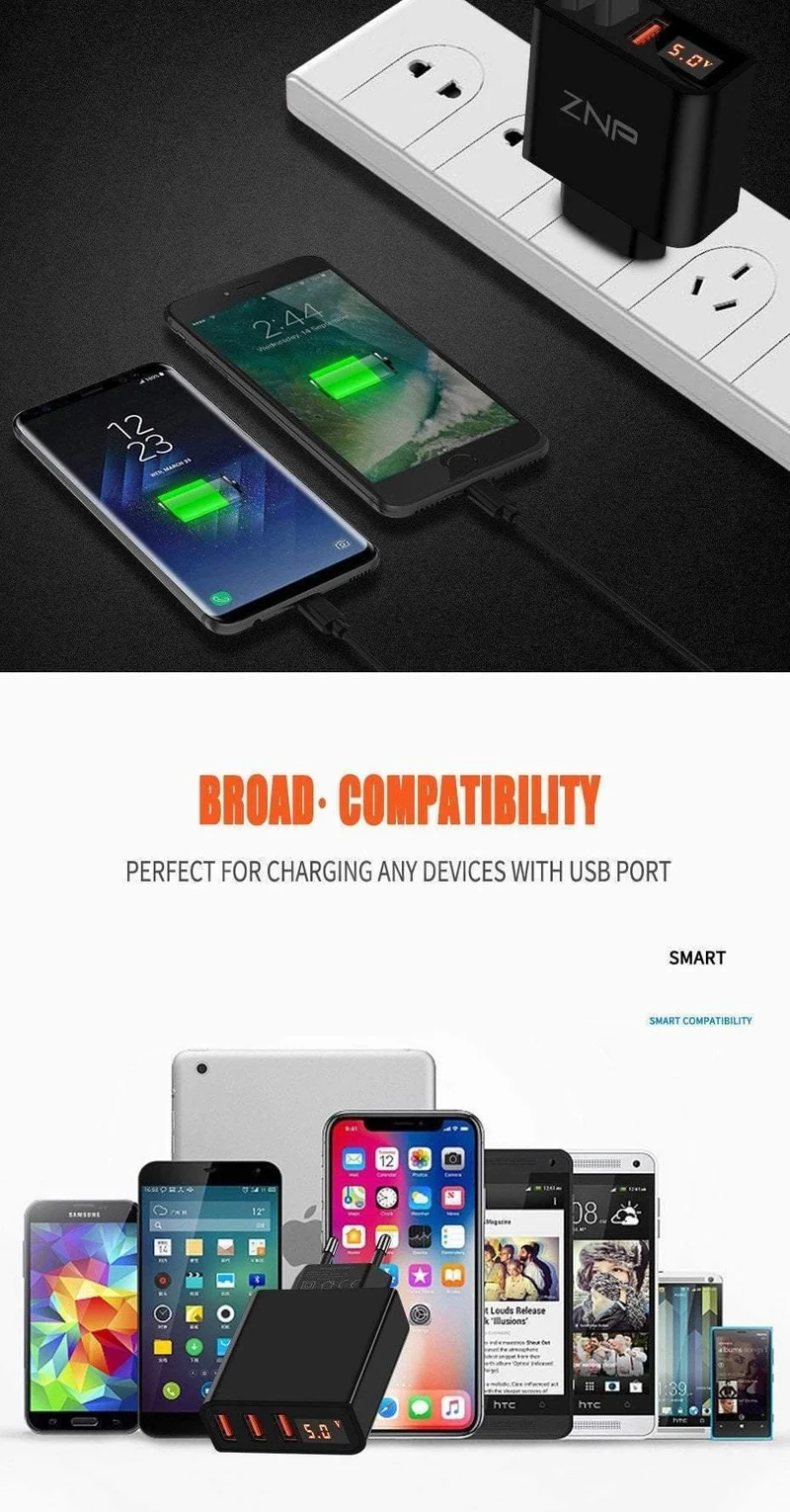 ZNP LED Digital 3 4 Ports USB Ladegerät Universal EU Stecker Wand Handy Ladegerät Für iPhone X 8 7 6 für Samsung S8 S9 Adapter