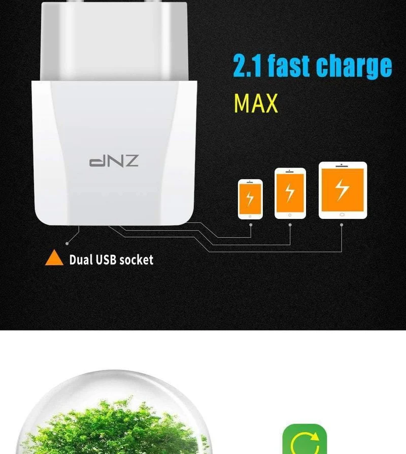ZNP 2-Ports USB-Ladegerät für iPhone X 8 7 iPad Schnelles Wandladegerät EU-Adapter für Samsung S9 Xiaomi Mi 8 Handy-Ladegerät