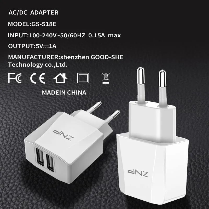 ZNP 2-Ports USB-Ladegerät für iPhone X 8 7 iPad Schnelles Wandladegerät EU-Adapter für Samsung S9 Xiaomi Mi 8 Handy-Ladegerät