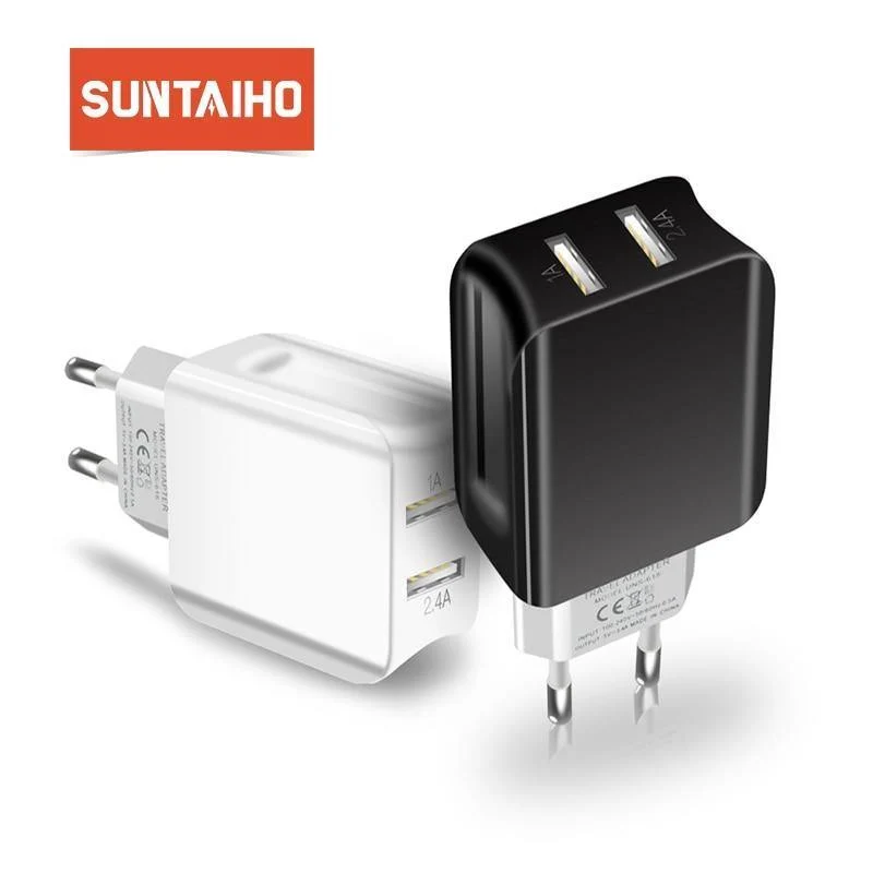 Suntaiho Dual-USB-Port-Ladegerät, Reise-Wandadapter, intelligentes Handy-Ladegerät für iPhone/Xiaomi/LG/Huawei, EU-Stecker