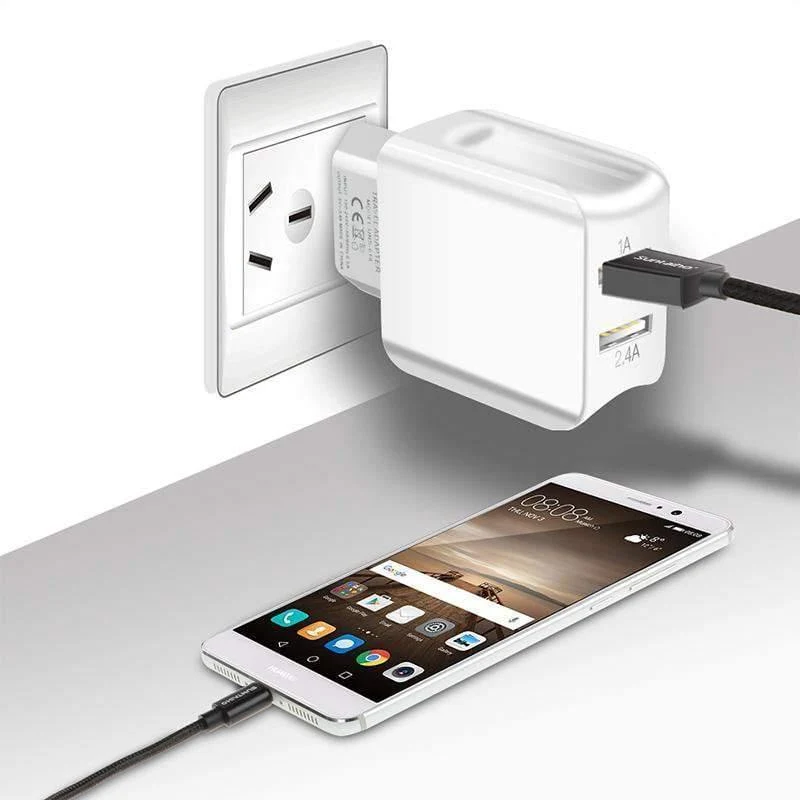Suntaiho Dual-USB-Port-Ladegerät, Reise-Wandadapter, intelligentes Handy-Ladegerät für iPhone/Xiaomi/LG/Huawei, EU-Stecker