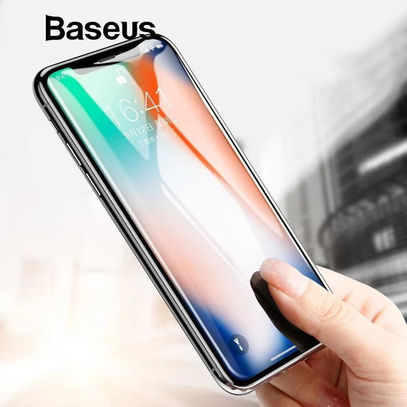 Baseus Displayschutzfolie für iPhone X aus gehärtetem Glas, ultradünn, Anti-Blaulicht, Vollbild-Frontabdeckung für iPhone X, Glasfolie