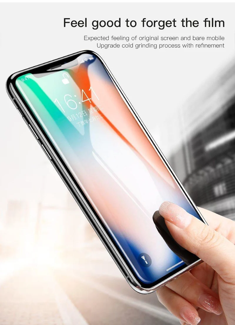Baseus Displayschutzfolie für iPhone X aus gehärtetem Glas, ultradünn, Anti-Blaulicht, Vollbild-Frontabdeckung für iPhone X, Glasfolie