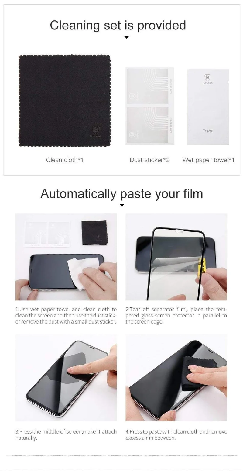 Baseus Displayschutzfolie für iPhone X aus gehärtetem Glas, ultradünn, Anti-Blaulicht, Vollbild-Frontabdeckung für iPhone X, Glasfolie