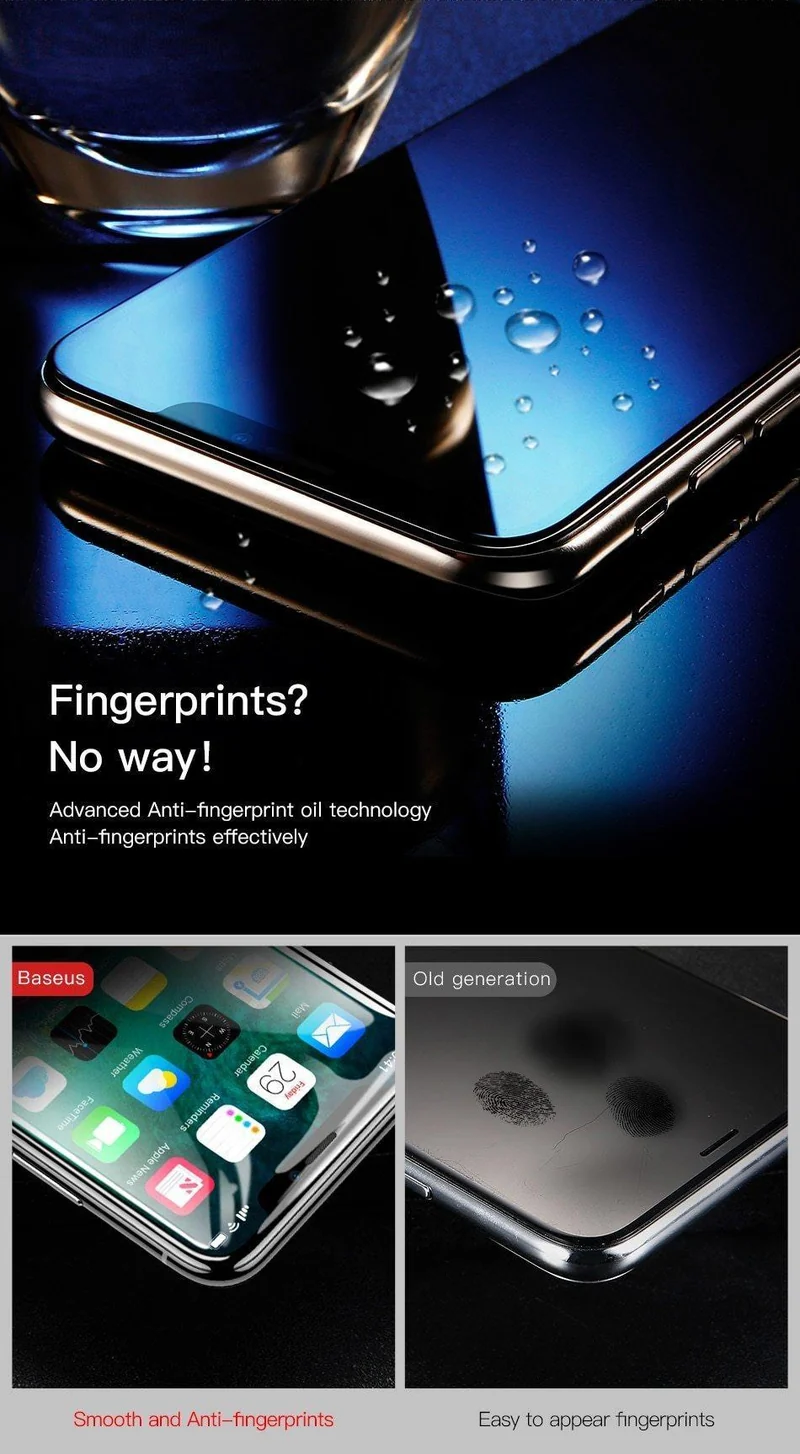 Baseus Displayschutzfolie für iPhone X aus gehärtetem Glas, ultradünn, Anti-Blaulicht, Vollbild-Frontabdeckung für iPhone X, Glasfolie