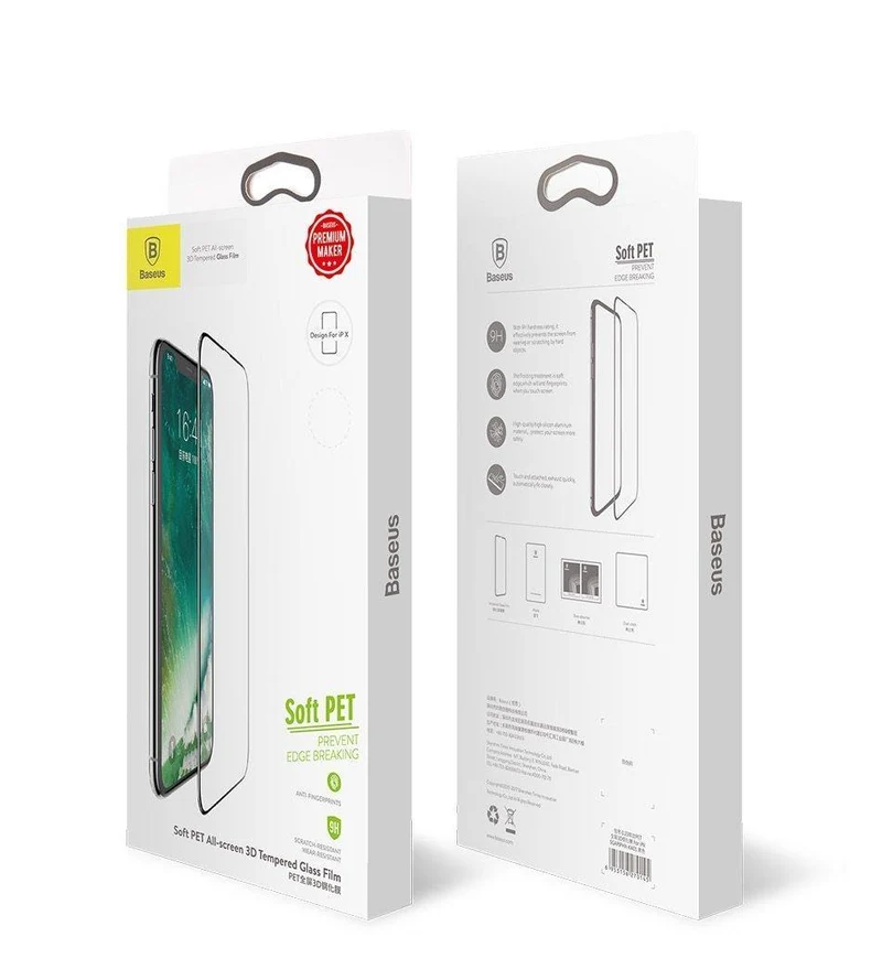 Baseus Displayschutzfolie für iPhone X aus gehärtetem Glas, ultradünn, Anti-Blaulicht, Vollbild-Frontabdeckung für iPhone X, Glasfolie