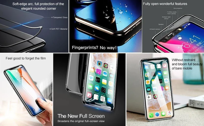 Baseus Displayschutzfolie für iPhone X aus gehärtetem Glas, ultradünn, Anti-Blaulicht, Vollbild-Frontabdeckung für iPhone X, Glasfolie