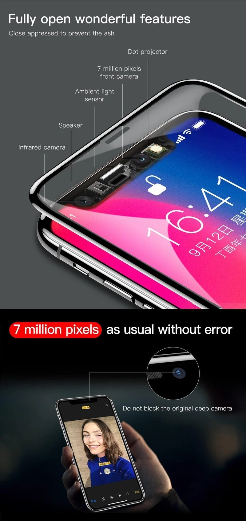Baseus Displayschutzfolie für iPhone X aus gehärtetem Glas, ultradünn, Anti-Blaulicht, Vollbild-Frontabdeckung für iPhone X, Glasfolie