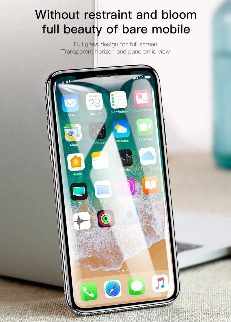 Baseus Displayschutzfolie für iPhone X aus gehärtetem Glas, ultradünn, Anti-Blaulicht, Vollbild-Frontabdeckung für iPhone X, Glasfolie