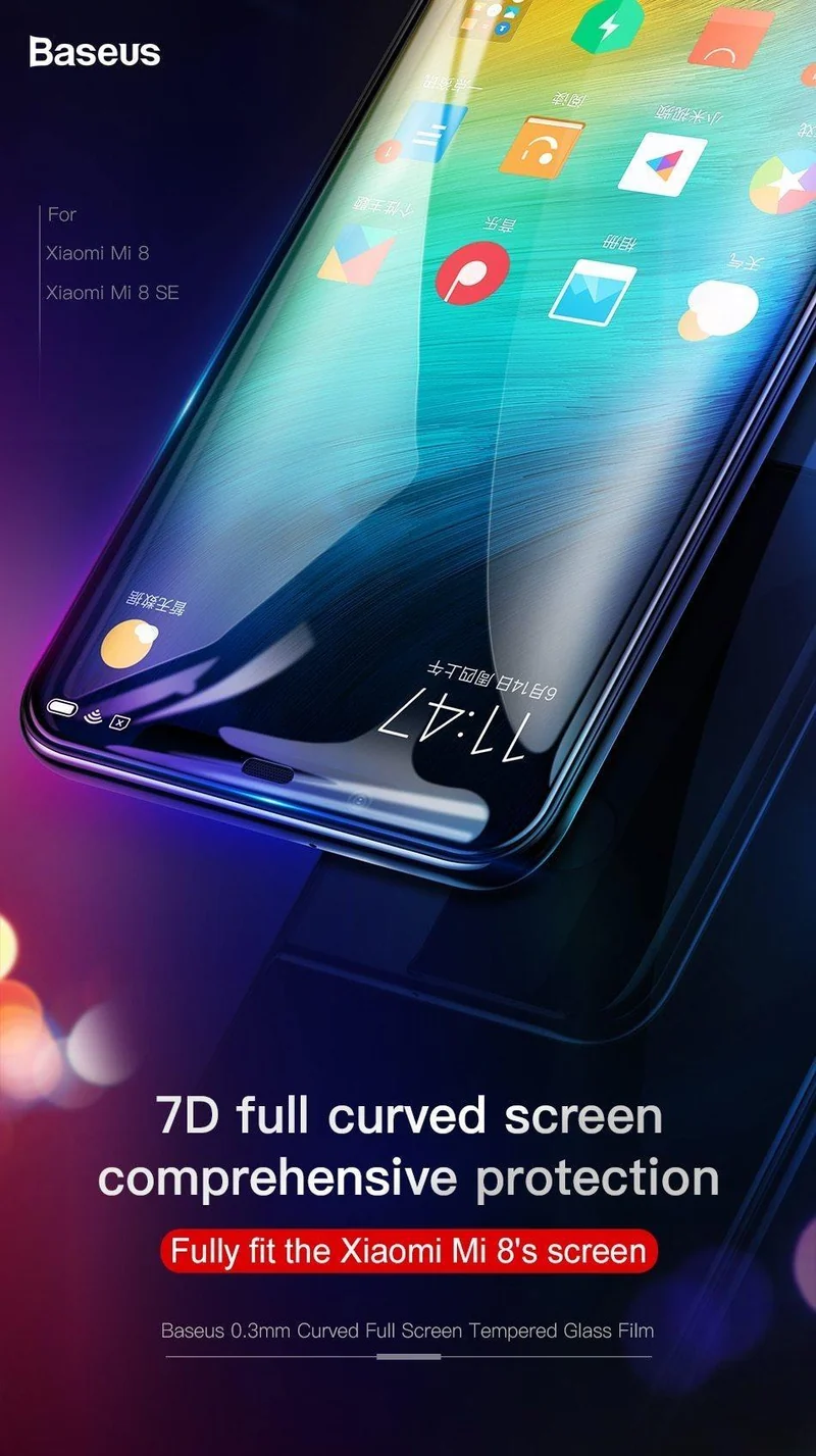Baseus 0.3 mm dünnes, vollständig abdeckendes Schutzglas für Xiaomi 8 8 SE Displayschutzfolie 3D-Oberfläche aus gehärtetem Glas für Xiaomi 8