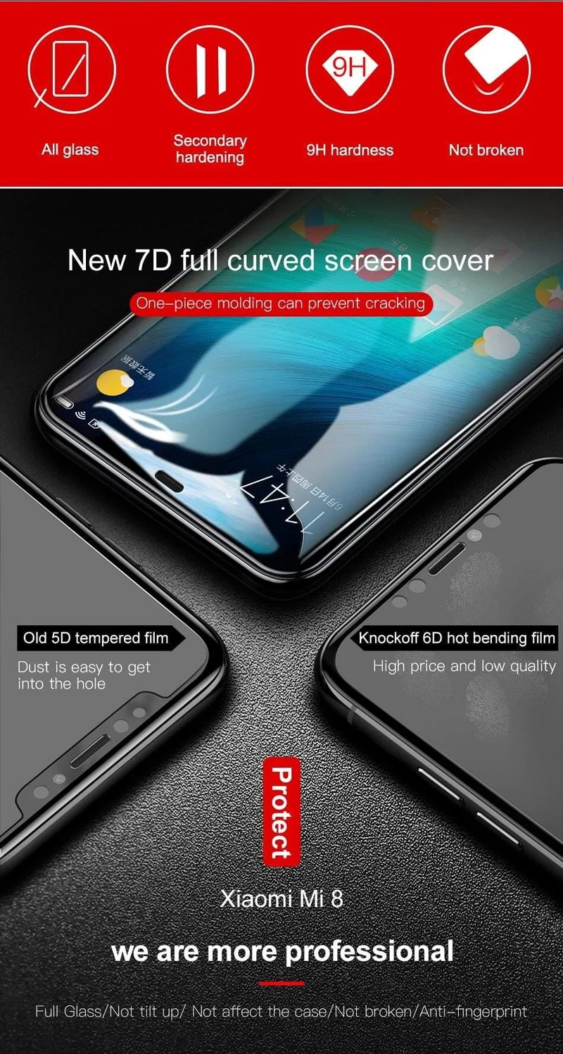 Baseus 0.3 mm dünnes, vollständig abdeckendes Schutzglas für Xiaomi 8 8 SE Displayschutzfolie 3D-Oberfläche aus gehärtetem Glas für Xiaomi 8