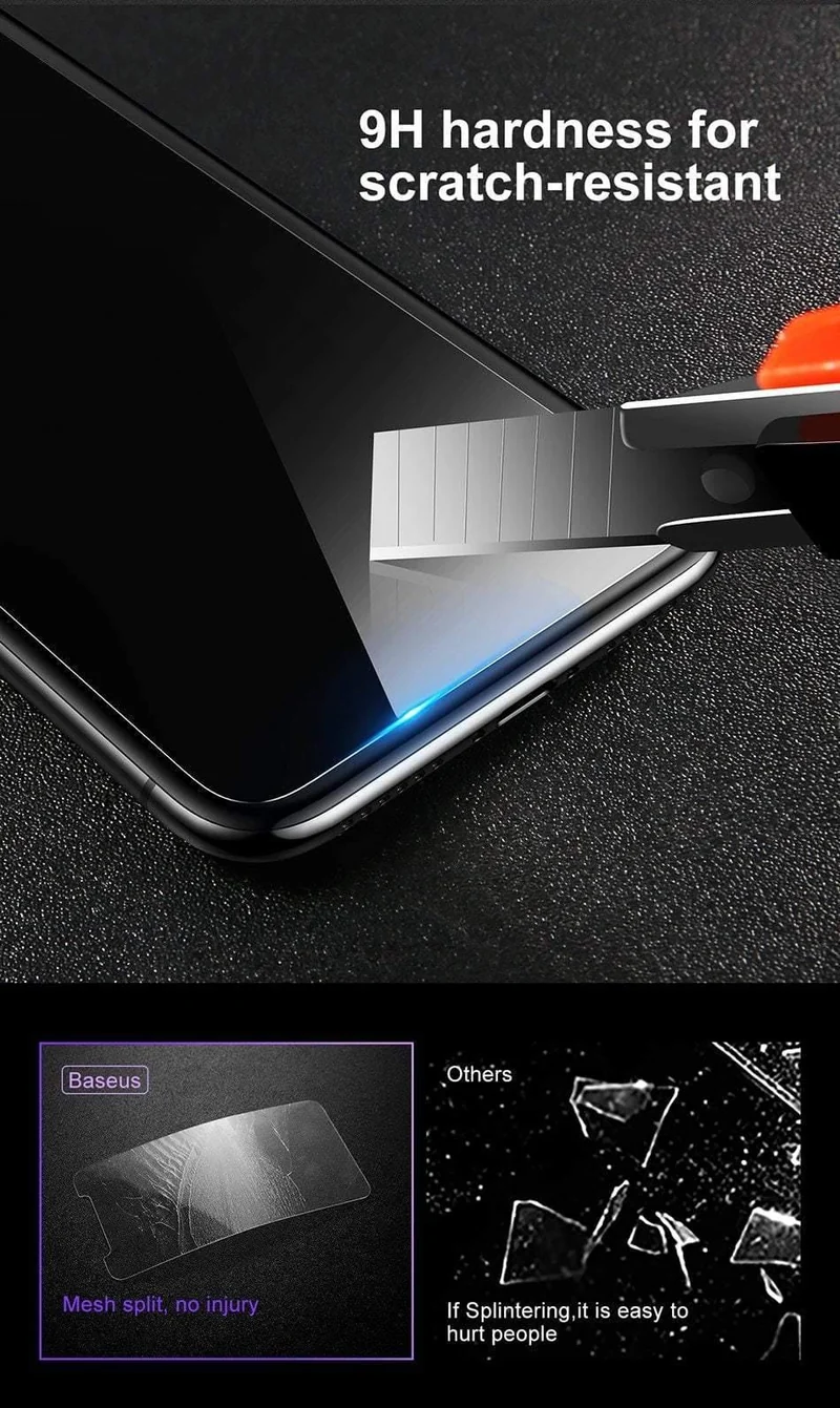 Baseus Ultradünner Displayschutz für iPhone X 10 Glas gehärtetes transparentes kratzfestes Schutzglas für iPhone X