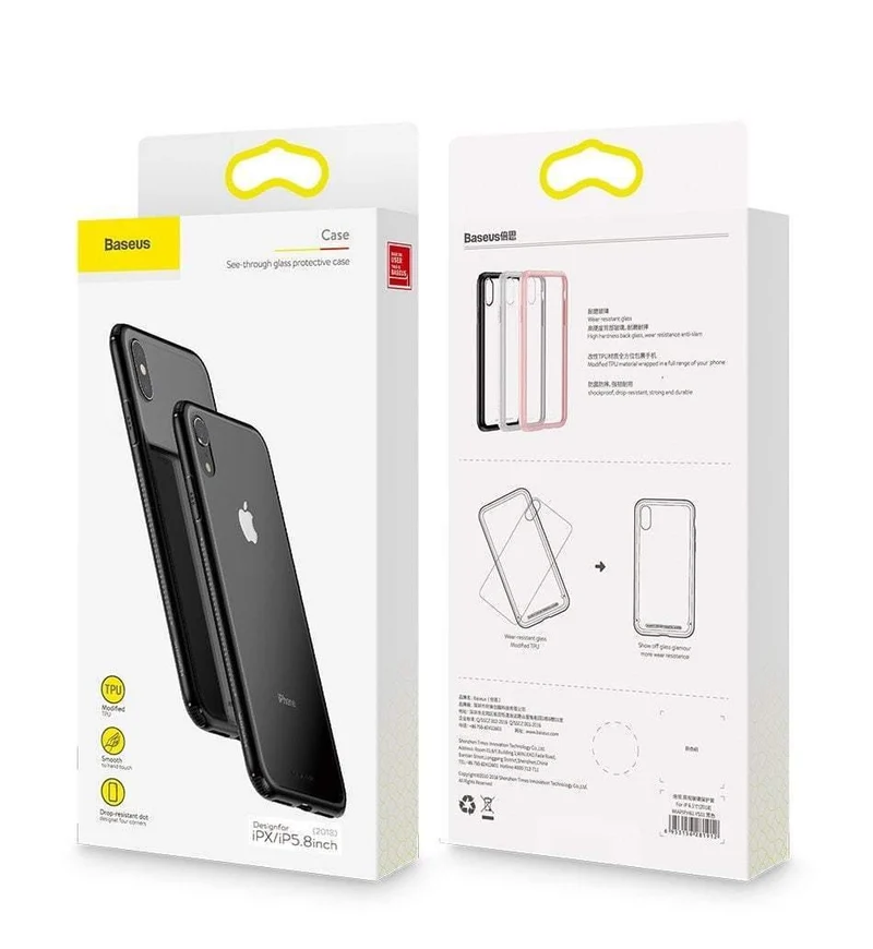 Baseus Luxus Original Hartglashülle für iPhone Xs Xs Max XR 2018 Telefonabdeckung Anti-Knock-Back-Telefonhüllen für iPhone Xs