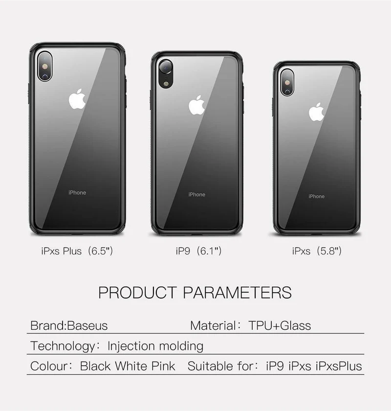 Baseus Luxus Original Hartglashülle für iPhone Xs Xs Max XR 2018 Telefonabdeckung Anti-Knock-Back-Telefonhüllen für iPhone Xs