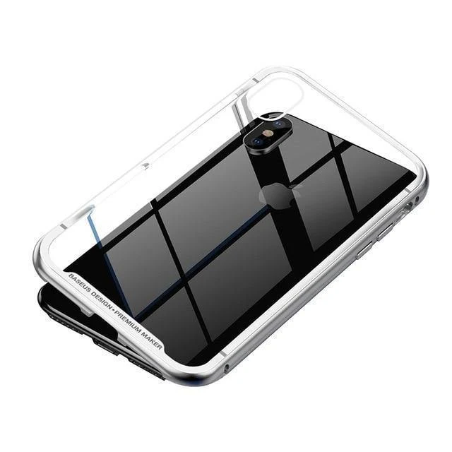Baseus Magneto Magnetische Adsorptionshülle für iPhone X Metallstoßstange + 9H Hartglashülle für iPhone X Handyhüllen