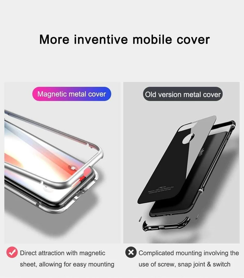 Baseus Magneto Magnetische Adsorptionshülle für iPhone X Metallstoßstange + 9H Hartglashülle für iPhone X Handyhüllen