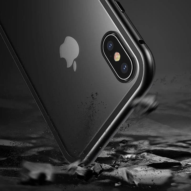 Baseus Magneto Magnetische Adsorptionshülle für iPhone X Metallstoßstange + 9H Hartglashülle für iPhone X Handyhüllen