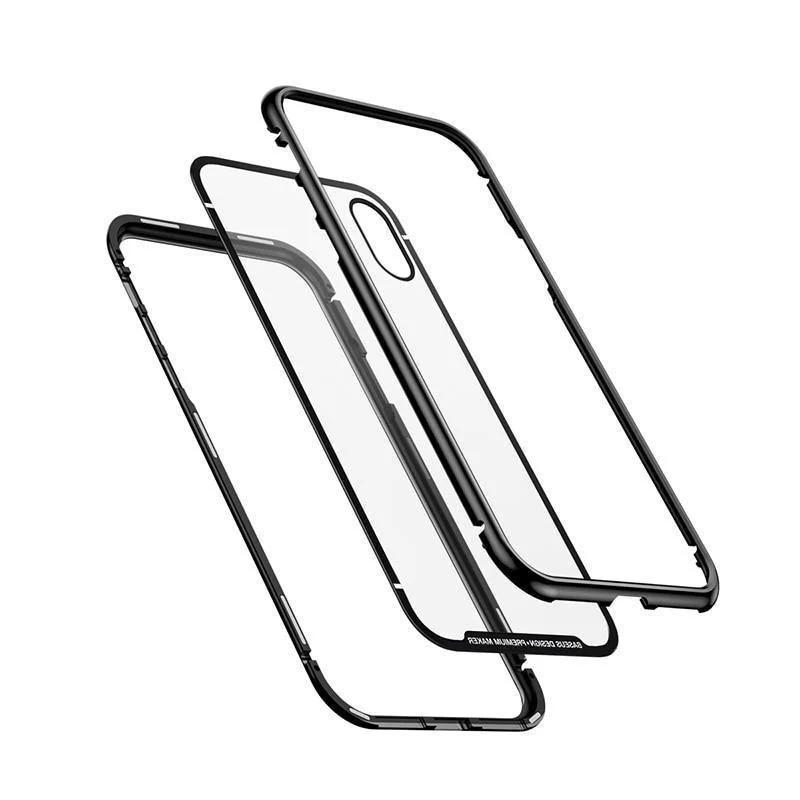 Baseus Magneto Magnetische Adsorptionshülle für iPhone X Metallstoßstange + 9H Hartglashülle für iPhone X Handyhüllen
